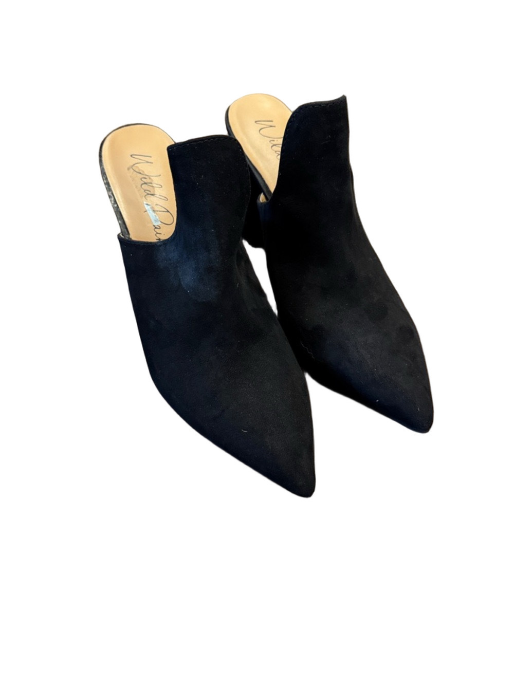 Wild Pair Black Pointed-Toe Suede Mules Size 10